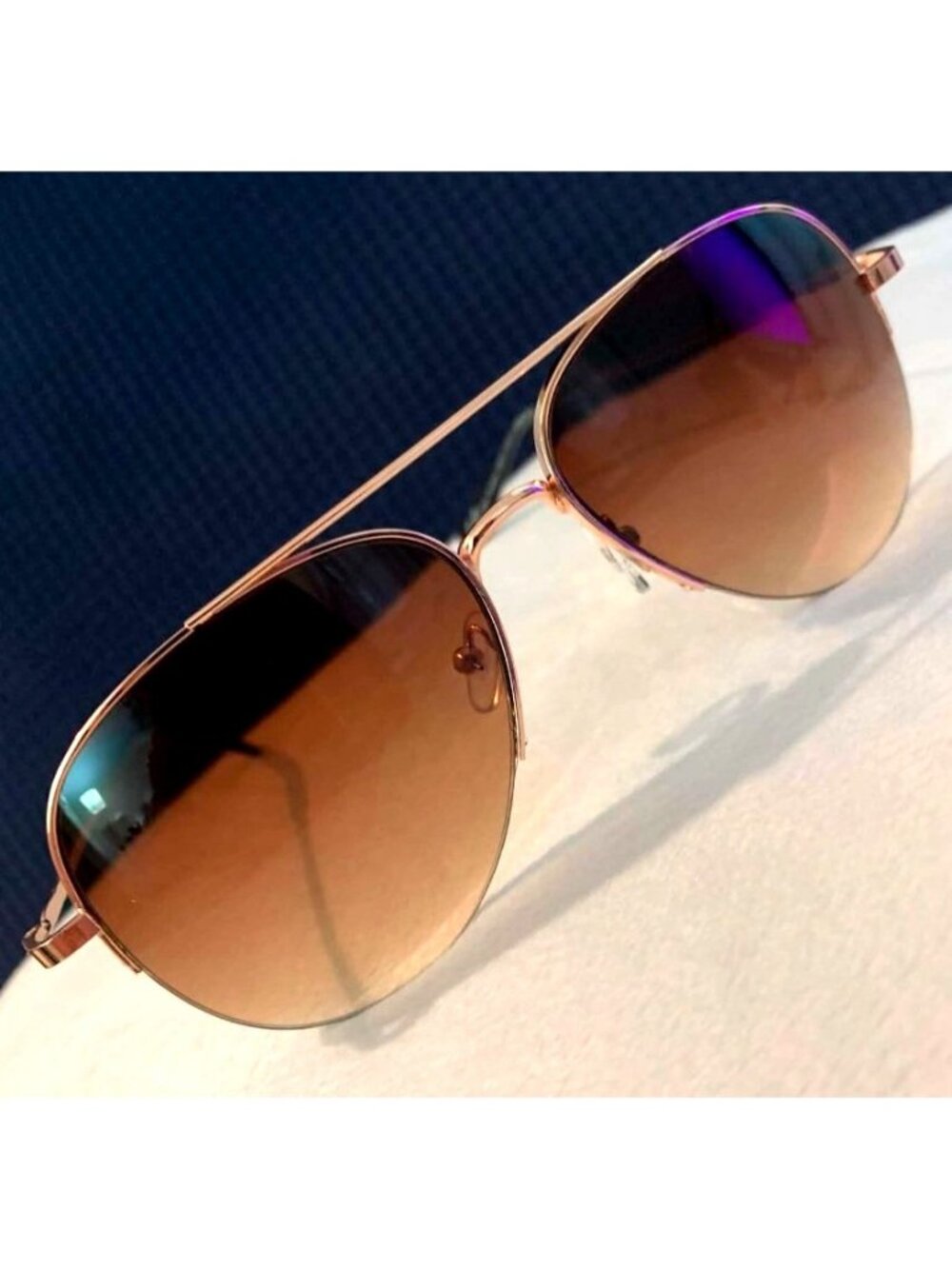 Aviator Style Sunglasses With Rose Gold Frame & Brown Gradient Lenses